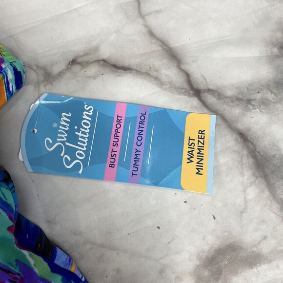 Swim Solutions Winning Streak Tiered Tummy-Control One Piece 8 Watercolor New - Picture 4 of 6